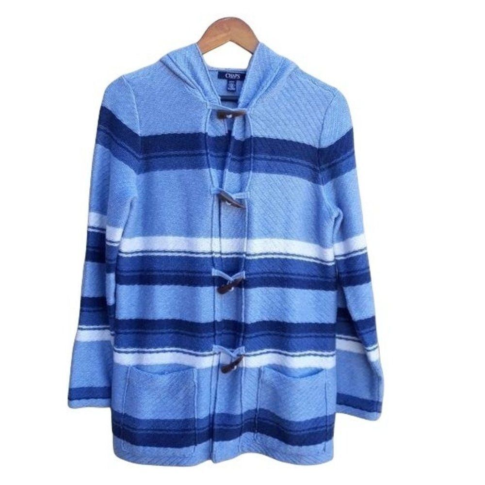 Vtg 80s Duffle Coat Jacket Sz‎ S Blue Cotton Beach Blanket Toggle Striped Unisex